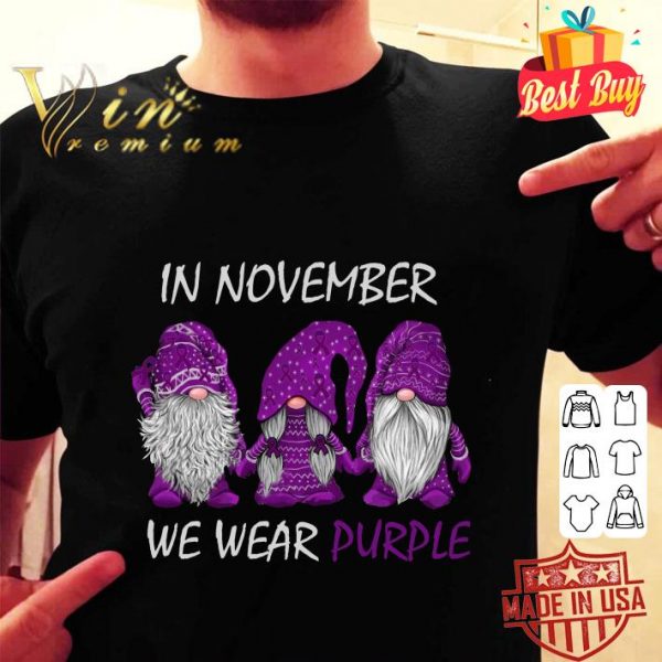 Official Gnomes In November We Wear Purple Fibromyalgia Awareness shirt