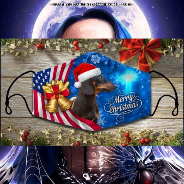 Dachshund American flag Merry Christmas face mask
