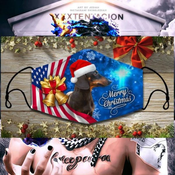 Dachshund American flag Merry Christmas face mask