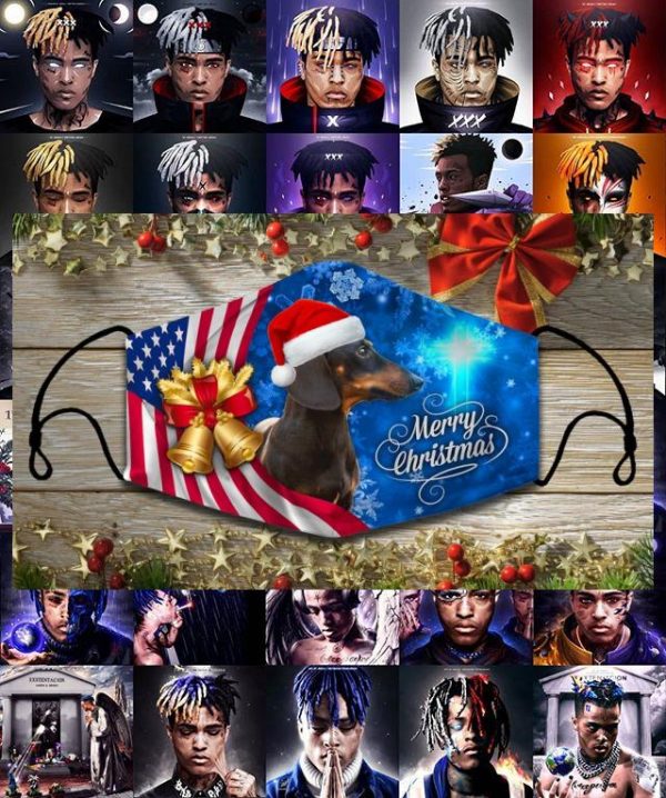 Dachshund American flag Merry Christmas face mask