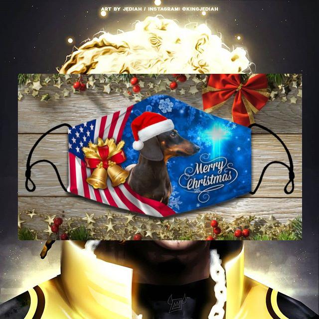ec632568 dachshund american flag merry christmas face mask 4 - Dachshund American flag Merry Christmas face mask
