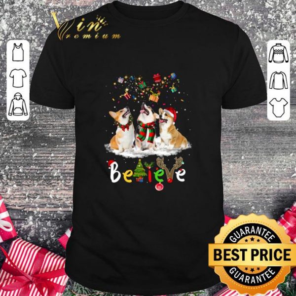 Awesome Corgi Believe Happy Merry Christmas shirt