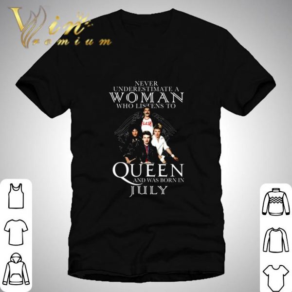 Never Underestimate A Woman Who Listens To Queen And Was Born In July shirt