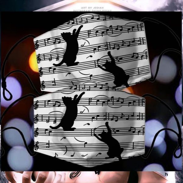 Black cat and music note face mask