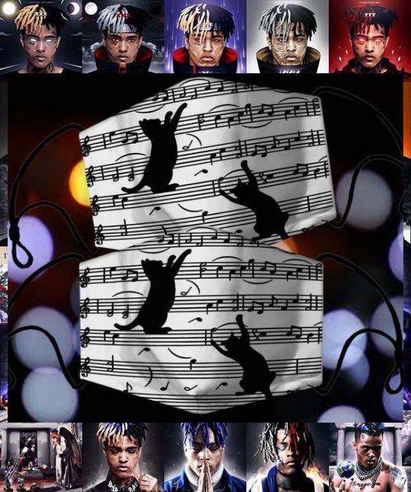 Black cat and music note face mask
