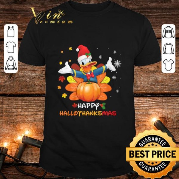 Awesome Turkey Santa Donald Duck Happy Hallothanksmas Thanksgiving Christmas shirt