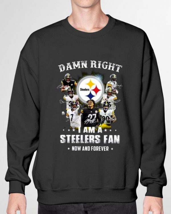 Awesome Pittsburgh Steelers Signatures Damn Right I Am A Steelers Fan Now And Forever shirt