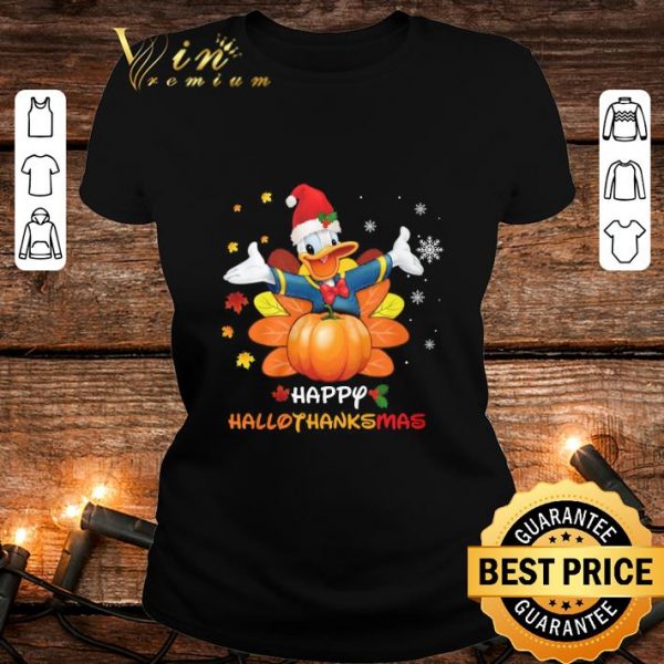 Awesome Turkey Santa Donald Duck Happy Hallothanksmas Thanksgiving Christmas shirt