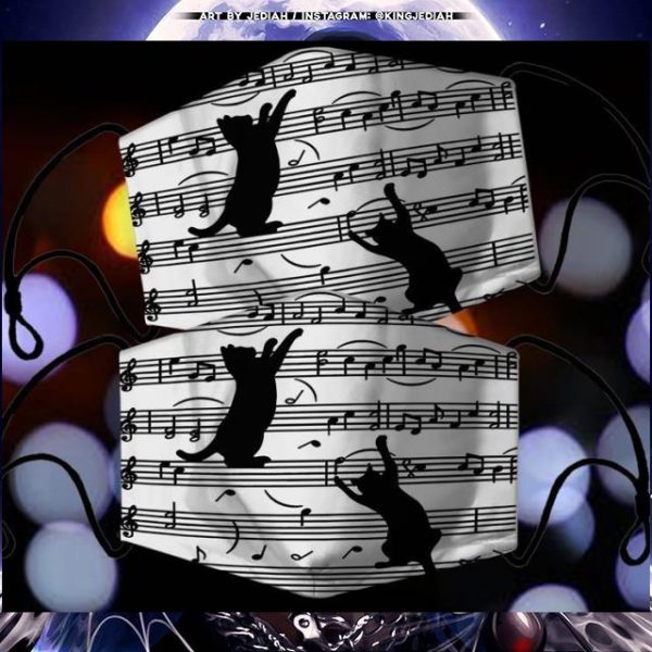 Black cat and music note face mask