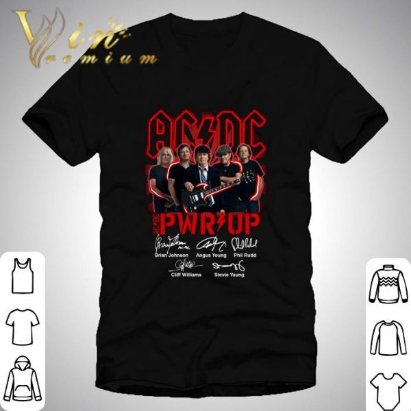 Power Up ACDC Band PWR Up Signatures Brian Johnson Angus Young shirt