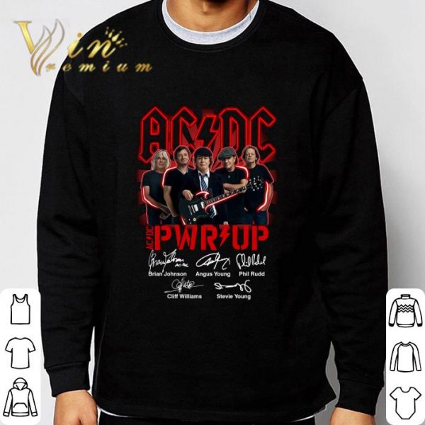 Power Up ACDC Band PWR Up Signatures Brian Johnson Angus Young shirt