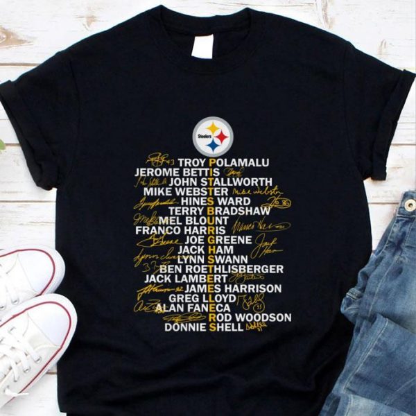 Official Pittsburgh Steelers Signatures Troy Polamalu Jerome Bettis shirt