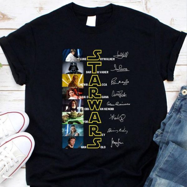Funny Star Wars Characters Signatures Luke Skywalker Darth Vader Leia shirt