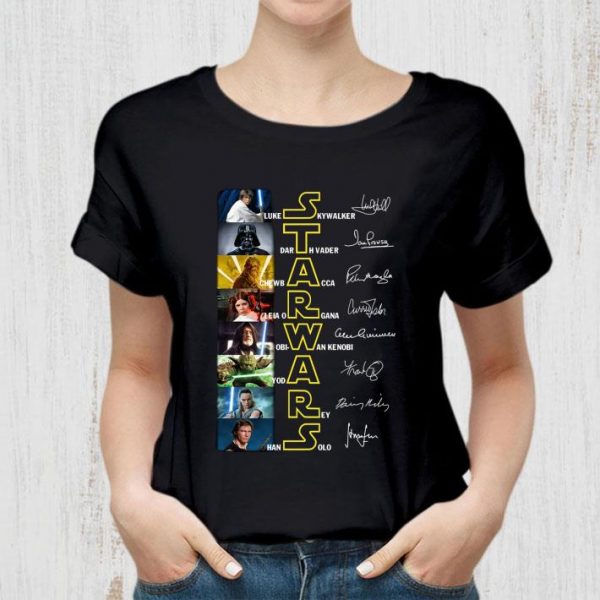 Funny Star Wars Characters Signatures Luke Skywalker Darth Vader Leia shirt