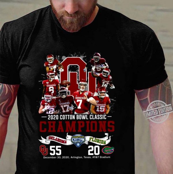Funny Oklahoma Sooners 2020 Cotton Bowl Classic Champions Oklahoma 55-20 Florida shirt