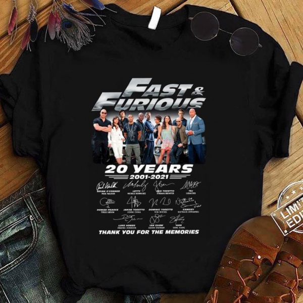Original All character Fast & Furious 20 Years 2001-2021 Signatures Thank You For The Memories shirt