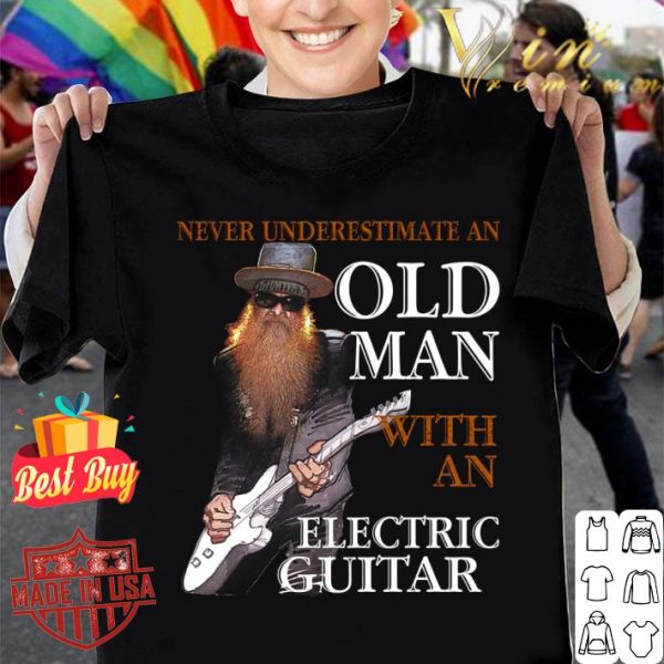 Official Never Underestimate An Old Man With An Electric Guitar shirt