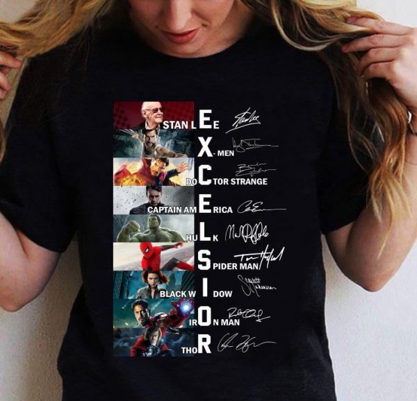 Original Excelsior Stan Lee Marvel Character Signatures shirt