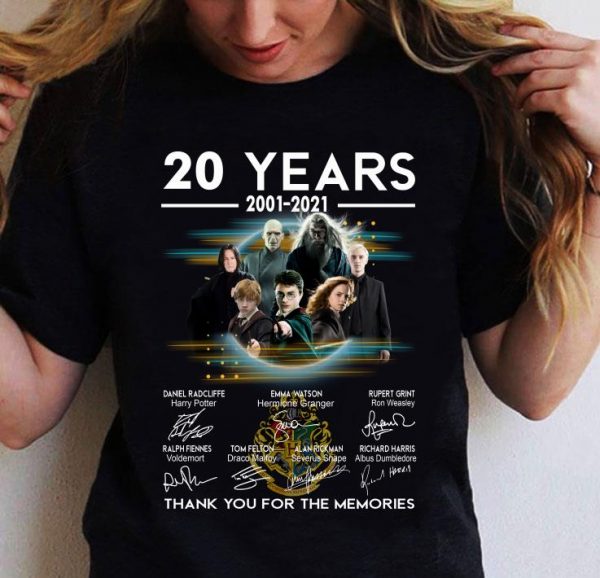 Awesome 2021 Official Harry Potter 20 years 2001-2021 signatures thank you for the memories shirt