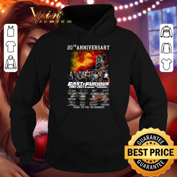 Best 20th anniversary Fast and Furious 2001-2021 10 movies signatures thank you for the memories shirt