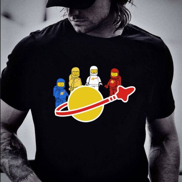 Hot Blue yellow white and red Lego spaceman shirt