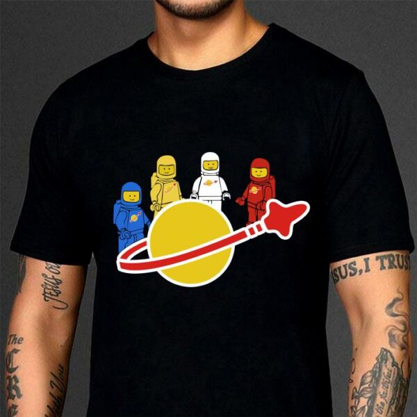 Hot Blue yellow white and red Lego spaceman shirt
