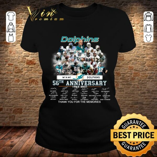 Original Miami Dolphins 56th anniversary 1965-2021 signatures thank you for the memories shirt