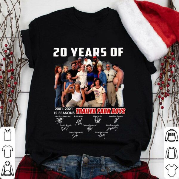Funny 20 years of Trailer Park Boys 2001-2021 12 seasons signatures shirt, Robb Wells, Mike Smith, John Paul Tremblay