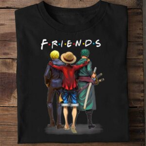 Original Friends anime One Piece characters Luffy Sanji and Zoro shirt 1