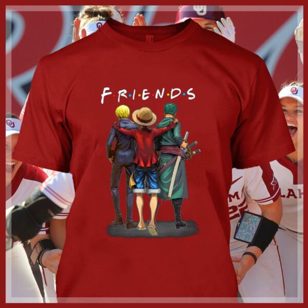 Original Friends anime One Piece characters Luffy Sanji and Zoro shirt
