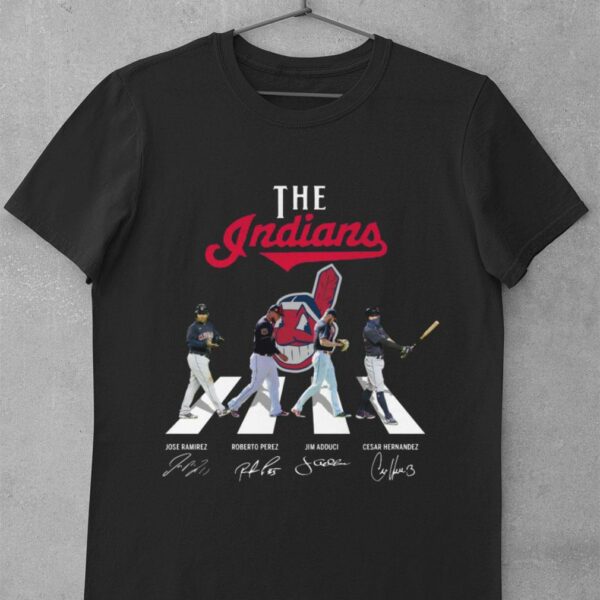 Funny The Indians Abbey Road Signatures Shirt, Cleveland Indians, Jose Ramirez, Roberto Perez, Jim Adduci, Cesar Hernandez