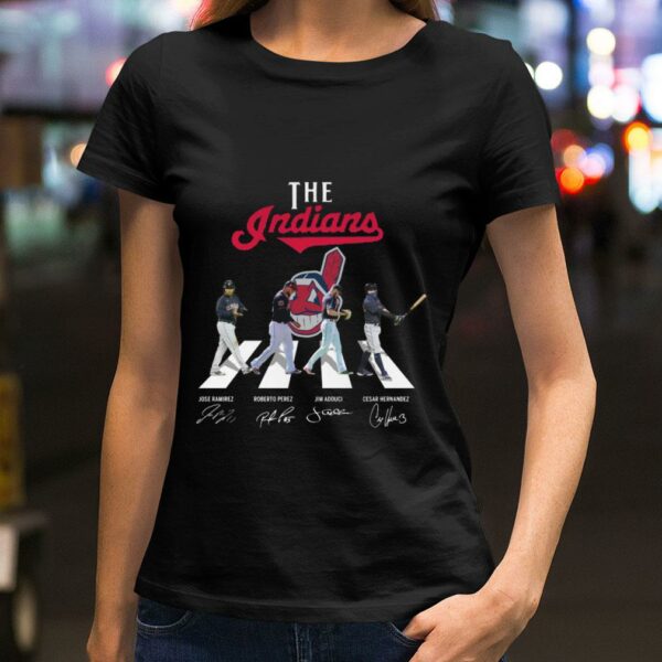 Funny The Indians Abbey Road Signatures Shirt, Cleveland Indians, Jose Ramirez, Roberto Perez, Jim Adduci, Cesar Hernandez
