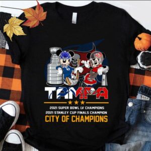 Original Mickey Mouse Tampa City of Champions 2021 Super Bowls Stanley Cup Champions Shirt, Tampa Bay Lightning, Tampa Bay Buccaneers