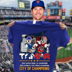 Original Mickey Mouse Tampa City of Champions 2021 Super Bowls Stanley Cup Champions Shirt, Tampa Bay Lightning, Tampa Bay Buccaneers 2
