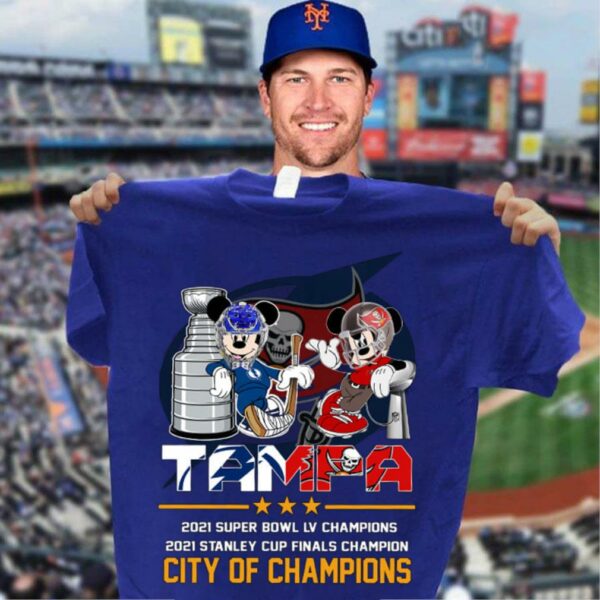 Original Mickey Mouse Tampa City of Champions 2021 Super Bowls Stanley Cup Champions Shirt, Tampa Bay Lightning, Tampa Bay Buccaneers