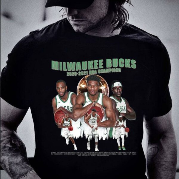 Funny Milwaukee Bucks 2020-2021 NBA Champions Shirt, Giannis Antetokounmpo, Khris Middleton, Jrue Holiday