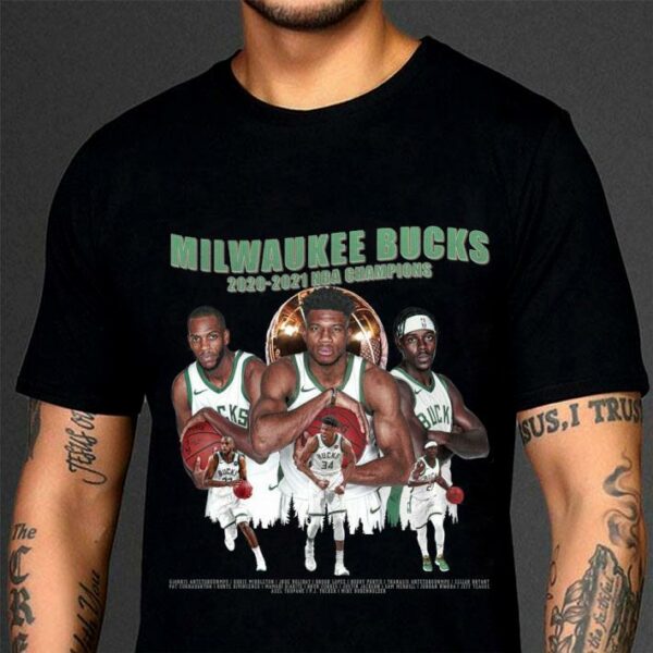 Funny Milwaukee Bucks 2020-2021 NBA Champions Shirt, Giannis Antetokounmpo, Khris Middleton, Jrue Holiday