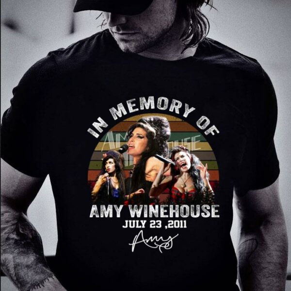 Official Vintage In Memory Of Amy Winehouse july 23 2021 signature sunset shirt