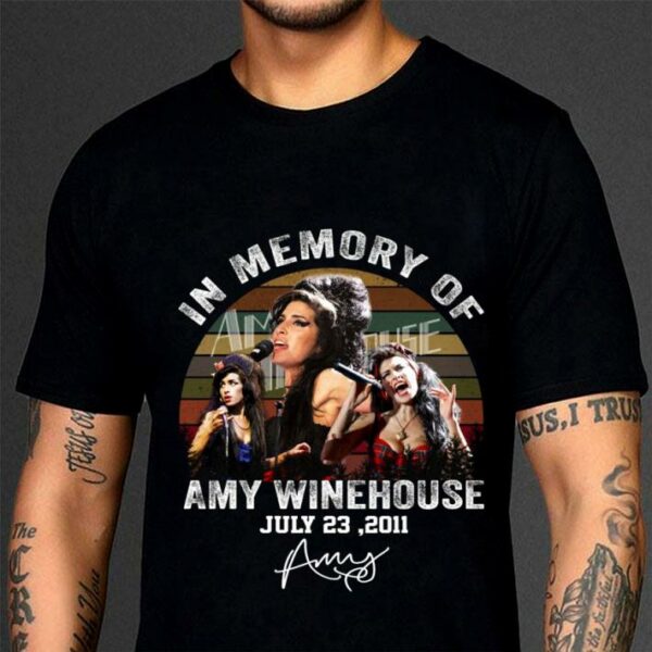 Official Vintage In Memory Of Amy Winehouse july 23 2021 signature sunset shirt