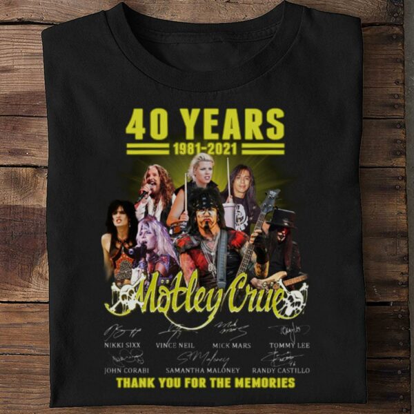Official 2021 Motley Crue band 40 years Signatures Thank Memories Shirt