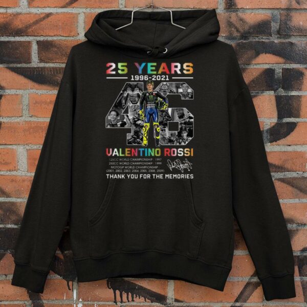 Funny 2021 VR46 Signature 25 years Valentino Rossi Champion Thank Memories Shirt