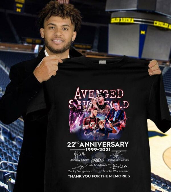 22nd Anniversary Avenged Sevenfold Band 1999-2021 Signatures Thank You For The Memories Shirt