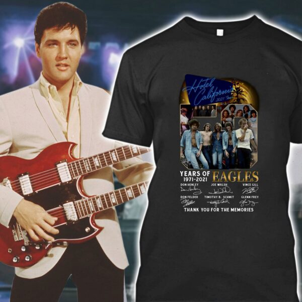 Original 50 years of 1971-2021 Eagles signatures thank you Hotel California 2021 Tour shirt