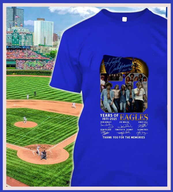 Original 50 years of 1971-2021 Eagles signatures thank you Hotel California 2021 Tour shirt