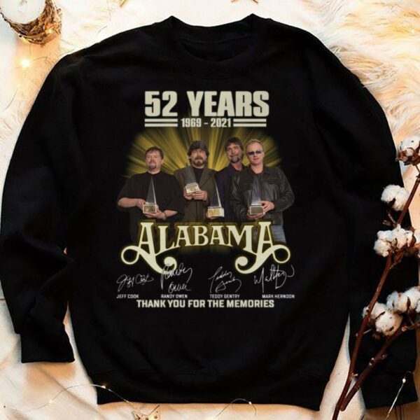 52 years 1969-2021 Alabama Band signatures thank you for the memories shirt
