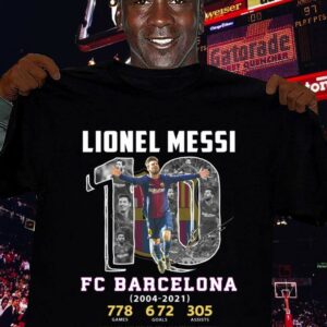 Official Lionel Messi No. 10 FC Barcelona 2004-2021 778 games 672 goal 305 assists signature thank you for the memories shirt 2