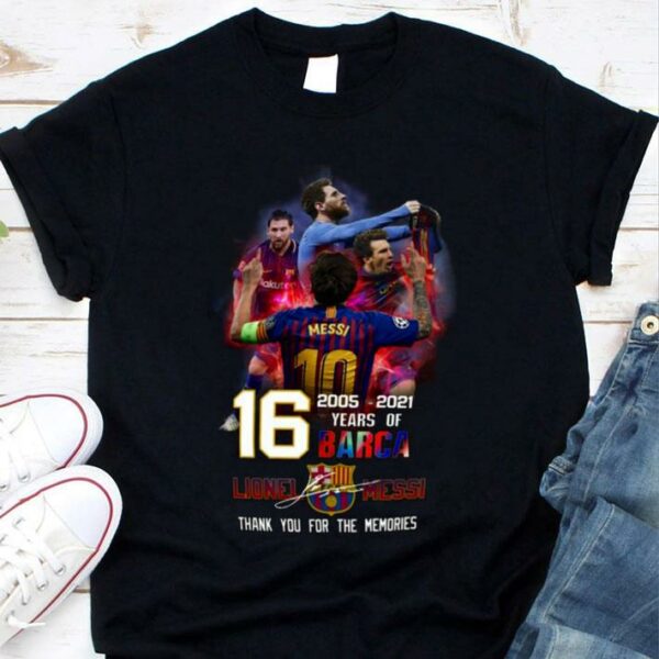 Premium Memory Lionel Messi with Barca 16 years of 2005-2021 signature shirt