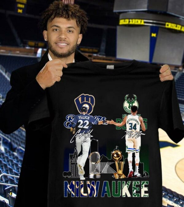Milwaukee Sports Teams Milwaukee Bucks Milwaukee Brewers Yelich Antetokounmpo Signatures Shirt