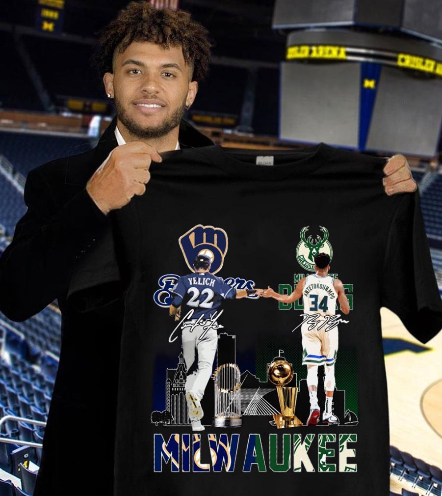 Milwaukee Sports Teams Milwaukee Bucks Milwaukee Brewers Yelich Antetokounmpo Signatures Shirt Milwaukee Sports Teams Milwaukee Bucks Milwaukee Brewers Yelich Antetokounmpo Signatures Shirt 1 - Milwaukee Sports Teams Milwaukee Bucks Milwaukee Brewers Yelich Antetokounmpo Signatures Shirt
