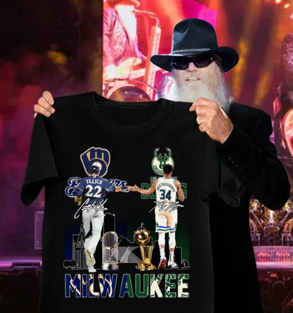 Milwaukee Sports Teams Milwaukee Bucks Milwaukee Brewers Yelich Antetokounmpo Signatures Shirt